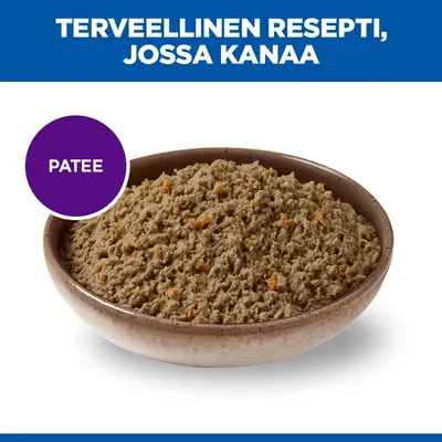 Kulho patéella. Teksti: Terveellinen resepti, jossa kanaa.