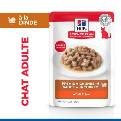 Hill's Science Plan Bouchées Premium en Sauce à la Dinde, Adulte 1-6, Bouchées en Sauce, Chat Adulte, à la Dinde, Aliment Premium pour Chat. Hill's Science Plan Bouchées Premium en Sauce à la Dinde, Adulte 1-6, Bouchées en Sauce, Chat Adulte, à la Dinde, Aliment Premium pour Chat.