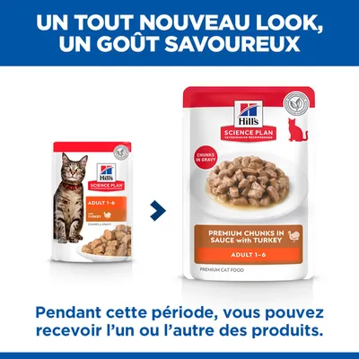 Hill's Science Plan Adulte 1-6 à la dinde : changement d'emballage, vous pouvez recevoir les deux designs pendant la période de transition. Hill's Science Plan Adulte 1-6 à la dinde : changement d'emballage, vous pouvez recevoir les deux designs pendant la période de transition.