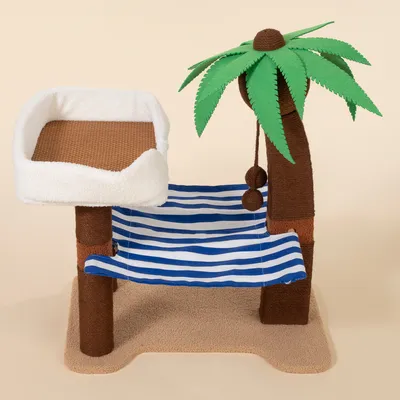 TIAKI krabpaal palmboom met gestreepte hangmat TIAKI krabpaal palmboom met gestreepte hangmat