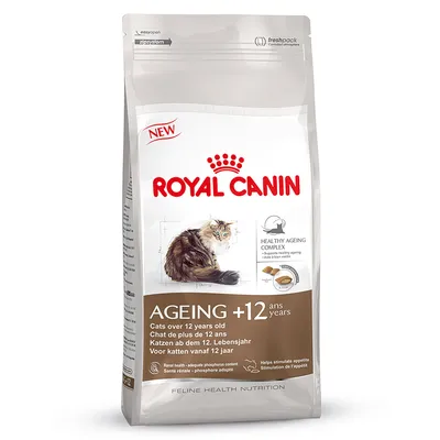 Royal Canin Ageing +12 years, supports healthy ageing, suitable for cats over 12 years old. Contains healthy ageing complex and helps stimulate appetite. Renal health support.