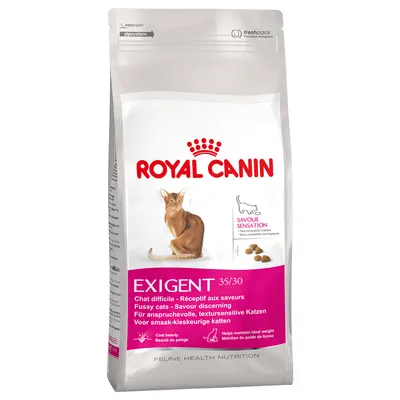 Royal Canin Exigent 35/30 kattenvoer, Savour Sensation. Voor smaak-kieskeurige katten. Coat beauty, helpt ideaal gewicht te behouden. Feline Health Nutrition.