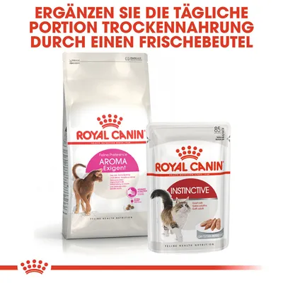 Royal Canin Feline Performance Aroma Exigent Trockenfutter und Instinctive Frischebeutel. Ergänzen Sie die tägliche Portion Trockenfutter durch einen Frischebeutel.