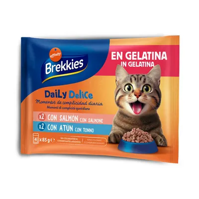 Brekkies Daily Delice Adult Cat 80 x 85 g - Mix in Gelee (4 Sorten gemischt)