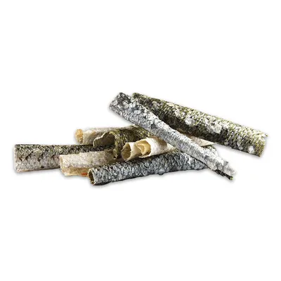 Several rolled fish skin sticks with visible scale texture, suitable as a snack or chew.