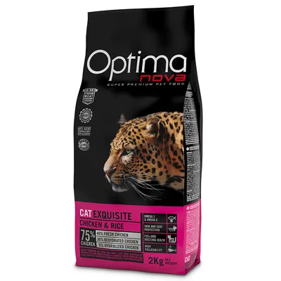 Optimanova Cat Exquisite Chicken & Rice, 75% Huhn (40% frisch, 30% getrocknet, 5% hydrolysiert), 2kg, Omega 3 & 6, Haut- und Fellschutz, hohe Akzeptanz.