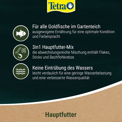 Tetra Hauptfutter für Goldfische: ausgewogene Ernährung, 3in1 Mix mit Flakes, Sticks und Bachflohkrebse, keine Eintrübung des Wassers für bessere Wasserqualität.
