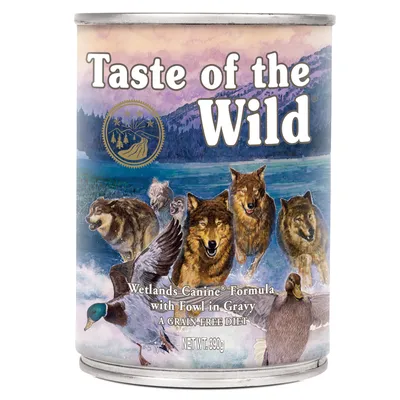 Taste of the Wild cibo umido, Wetlands Canine Formula con pollame in salsa, senza cereali, peso netto 390g.