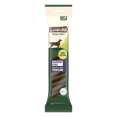 Wild chew treat, long lasting, rawhide free, outer layer rich in venison. Designed to be recyclable.