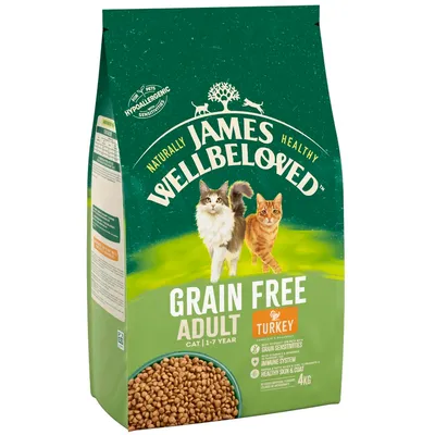 James Wellbeloved Grain Free Adult Cat karma sucha dla kotów z indykiem, hipoalergiczna, dla kotów 1-7 lat. Wspiera odporność i zdrową skórę. Opakowanie: 4 kg.