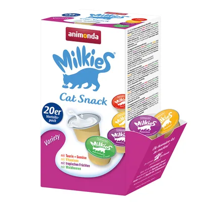 Animonda Milkies Cat Snack, 20er Vorteilspack. Sorten: Taurin + Gemüse, Vitamine, tropische Früchte, Waldbeeren. Variety Pack mit verschiedenen Geschmacksrichtungen.