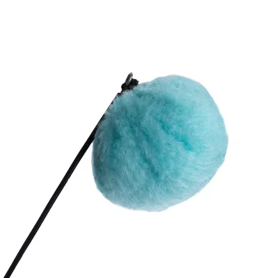 Boule en tissu bleu clair fixée à une tige noire, sans marque visible ni texte.