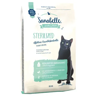 Sanabelle Sterilized cat food, effective weight control, reduced energy content, 70% poultry meat & 5% fresh liver, grain-free with potatoes, 10 kg pack.