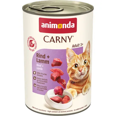 animonda Carny Adult 1+ Nauta + Lammas. 100 % tuoreita ainesosia, korkea eläinproteiinipitoisuus, ilman viljan ja sokerin lisäystä. animonda Carny Adult 1+ Nauta + Lammas. 100 % tuoreita ainesosia, korkea eläinproteiinipitoisuus, ilman viljan ja sokerin lisäystä.