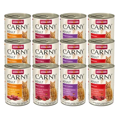 Animonda Carny Adult nedves eledel macskáknak, fajták: marha + csirke, marha + szív, marha + bárány, tiszta marha. 100% friss összetevők, gabonamentes, Made in Germany.