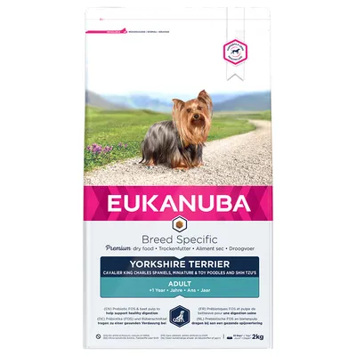 Eukanuba Breed Specific premium dry food for Yorkshire Terrier, Cavalier King Charles Spaniels, Miniature and Toy Poodles, and Shih Tzus. Adult, 1 year plus. 2kg pack.