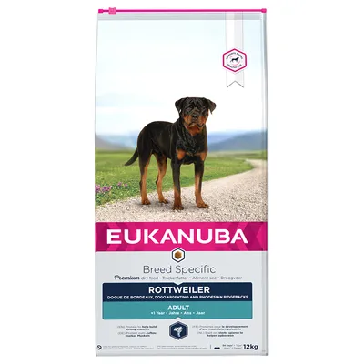 Eukanuba Breed Specific premium dry food for Rottweiler, Dogue de Bordeaux, Dogo Argentino and Rhodesian Ridgebacks, adult, over 1 year, 12kg bag.