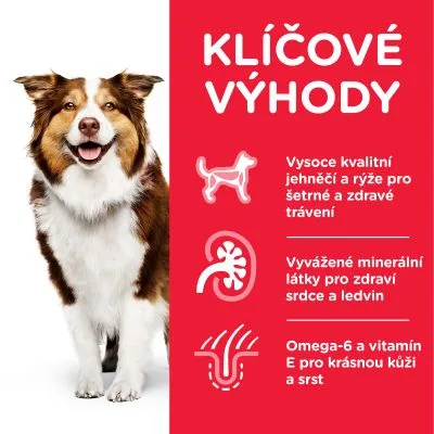 Klíčové výhody: Vysoce kvalitní jehněčí a rýže pro šetrné a zdravé trávení, vyvážené minerální látky pro zdraví srdce a ledvin, omega-6 a vitamín E pro krásnou kůži a srst.