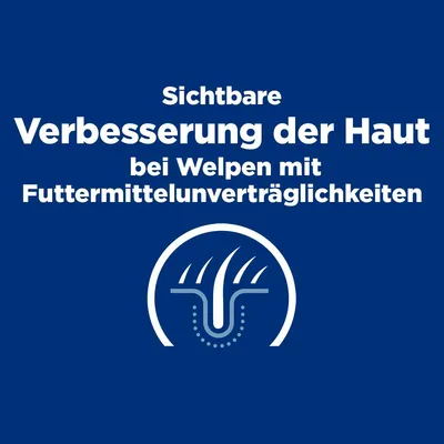 Sichtbare Verbesserung der Haut bei Welpen mit Futtermittelunverträglichkeiten.