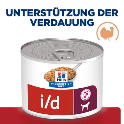 Hill's Prescription Diet i/d Nassfutter für Hunde, Unterstützung der Verdauung, mit Truthahn, ActivBiome+ Technologie.