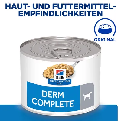 Hill's Prescription Diet Derm Complete Nassfutter für Hunde, geeignet bei Haut- und Futtermittel-Empfindlichkeiten. Original Rezeptur.