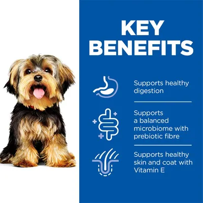 Key benefits: supports healthy digestion, supports a balanced microbiome with prebiotic fibre, supports healthy skin and coat with Vitamin E.