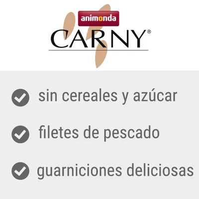animonda CARNY. Sin cereales y azúcar, filetes de pescado, guarniciones deliciosas.