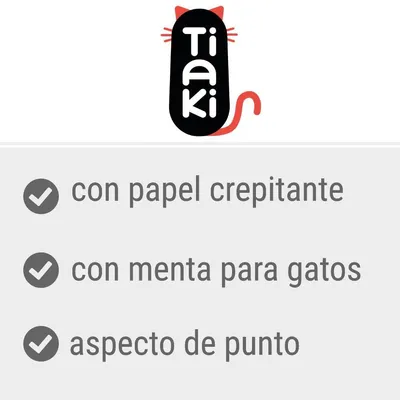 Tiaki. Con papel crepitante, con menta para gatos, aspecto de punto.