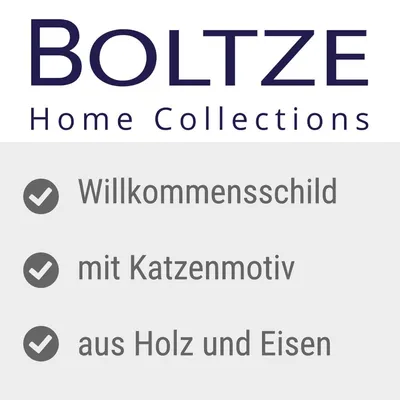 Boltze Home Collections. Willkommensschild mit Katzenmotiv aus Holz und Eisen.