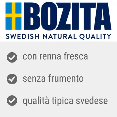 BOZITA SWEDISH NATURAL QUALITY, con renna fresca, senza frumento, qualità tipica svedese