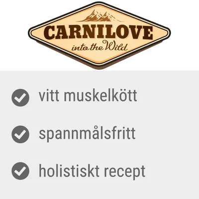 Carnilove into the Wild. vitt muskelkött, spannmålsfritt, holistiskt recept