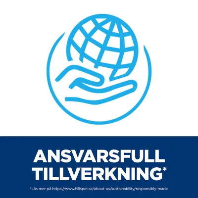 ANSVARSFULL TILLVERKNING*. Läs mer på https://www.hillspet.se/about-us/sustainability/responsibly-made