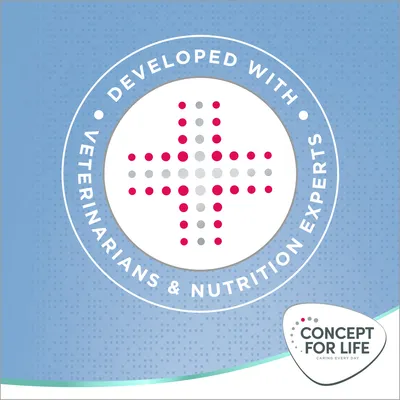 Developed with veterinarians & nutrition experts. Concept for Life. Caring every day. Tekst in het Engels.