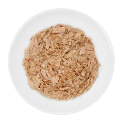 Portie natvoer met stukjes vlees in gelei op een wit bord, zonder zichtbare merknaam of verpakking.