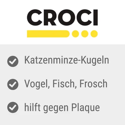 CROCI. Katzenminze-Kugeln. Vogel, Fisch, Frosch. hilft gegen Plaque. Texte en allemand.