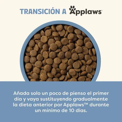 Recomendación de alimentación: Añada un poco de Applaws el primer día y sustituya gradualmente el alimento anterior durante al menos 10 días.