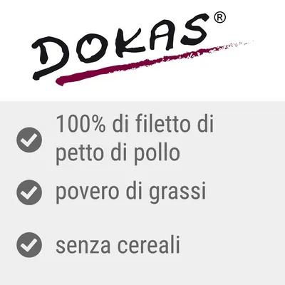 DOKAS. 100% di filetto di petto di pollo, povero di grassi, senza cereali.