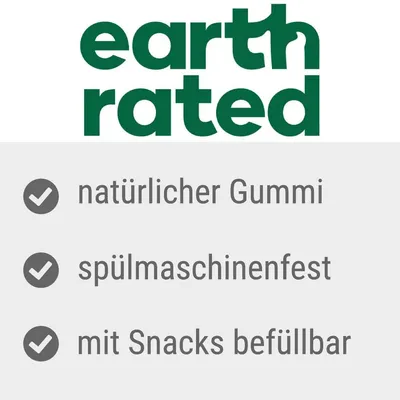Earth Rated. Natürlicher Gummi, spülmaschinenfest, mit Snacks befüllbar.