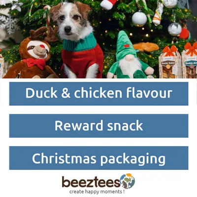 beeztees. And- & kyllingesmag, belønningssnack, juleindpakning. beeztees. And- & kyllingesmag, belønningssnack, juleindpakning.