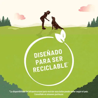 DISEÑADO PARA SER RECICLABLE. *La disponibilidad de infraestructura para reciclar esta bolsa puede variar según el país. Consúltalo en envases.purina.es