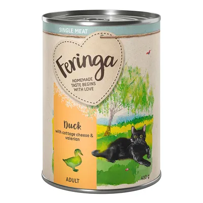 Feringa Single Meat Adult cat food, duck with cottage cheese and valerian, 410 g can.