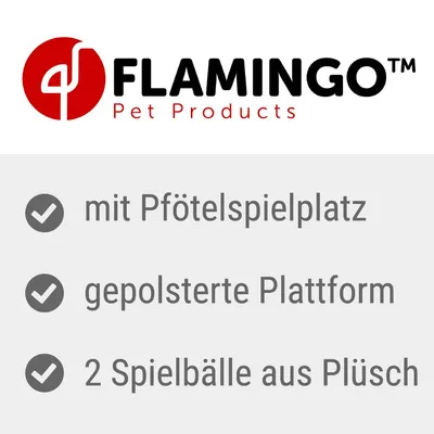 Flamingo Pet Products. Mit Pfötelspielplatz, gepolsterte Plattform, 2 Spielbälle aus Plüsch.