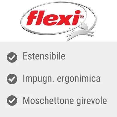 flexi. Estensibile, impugn. ergonomica, moschettone girevole.