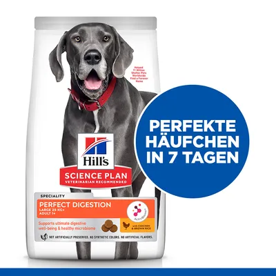 Hill's Science Plan Perfect Digestion für Hunde ab 25 kg, mit Huhn und braunem Reis. Unterstützt Verdauung und Mikrobiom. Verspricht perfekte Häufchen in 7 Tagen.