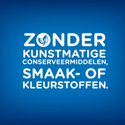 ZONDER kunstmatige conserveermiddelen, smaak- of kleurstoffen.