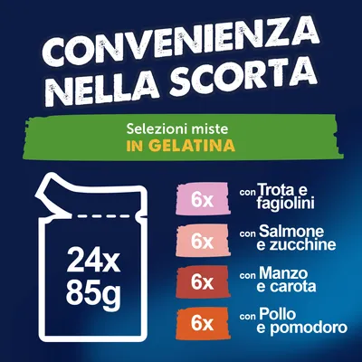 Felix Le Ghiottonerie in gelatina 24 x 85 g - Varietà con verdure (Manzo e Carote, Pollo, Salmone, Trota) Felix Le Ghiottonerie in gelatina 24 x 85 g - Varietà con verdure (Manzo e Carote, Pollo, Salmone, Trota)