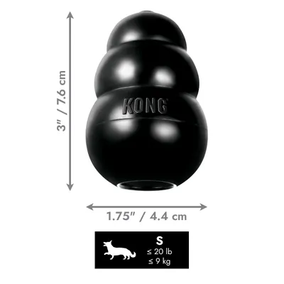 KONG igrača, velikost S, mere: 7,6 cm visoka, 4,4 cm široka. Primerno za živali do 9 kg ali 20 lb. KONG igrača, velikost S, mere: 7,6 cm visoka, 4,4 cm široka. Primerno za živali do 9 kg ali 20 lb.