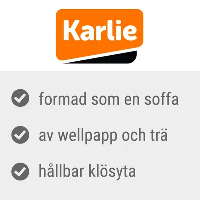 Karlie. Formad som en soffa, av wellpapp och trä, hållbar klösyta.