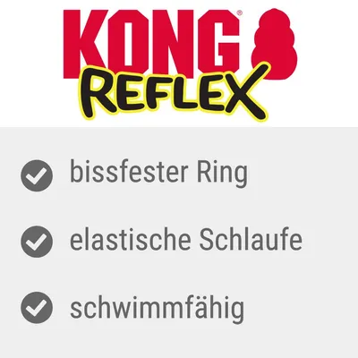KONG Reflex: bissfester Ring, elastische Schlaufe, schwimmfähig.