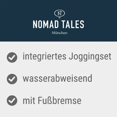 Nomad Tales München. Integriertes Joggingset, wasserabweisend, mit Fussbremse.